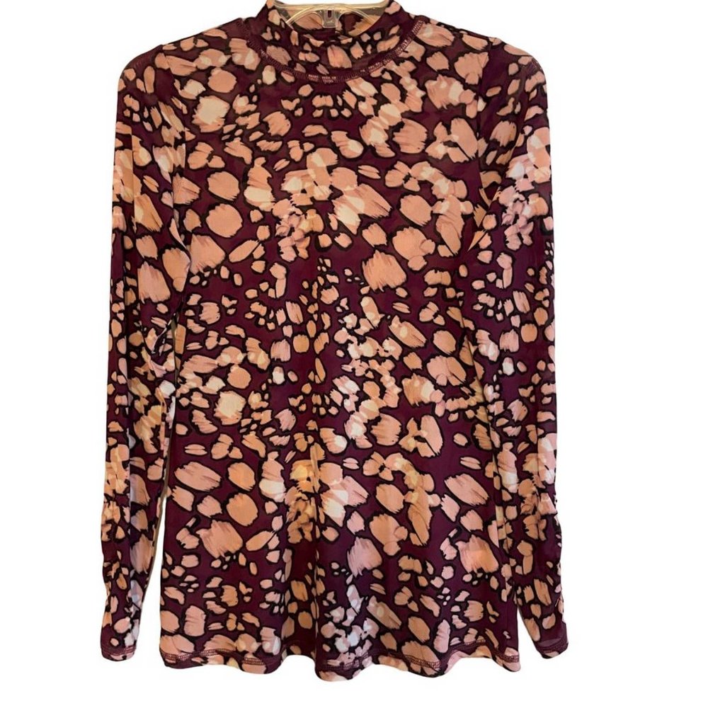 LOGO Layers by Lori Goldstein Printed Sheer Mesh Mock Neck Top XXS (404) - Picture 2 of 6